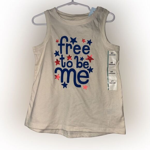 Nwt 4t Cat & Jack Cream and Blue Tank Top Free to Be Me - Picture 1 of 1